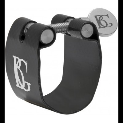 Abraçadeira preta brilhante com mola metálica e monograma BG em branco