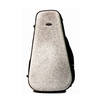 Estojo rígido cinzento com textura pontilhada preta para instrumento musical