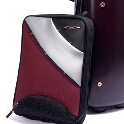 Estojo para tacos de golfe em couro sintético vinhete, cinza claro e preto com logotipo LDP.