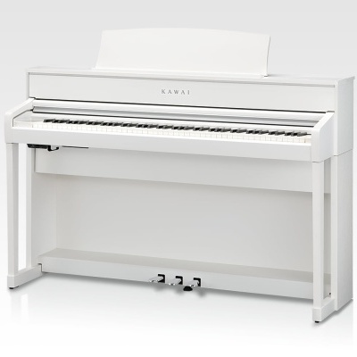 Piano digital branco KAWAI CA-49 com três pedais