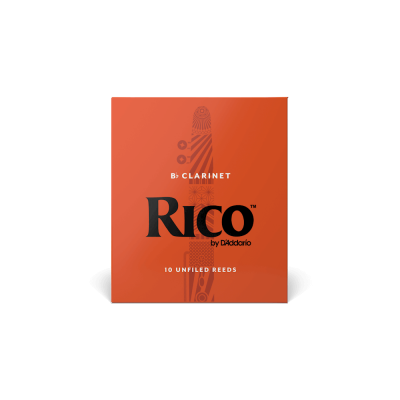 Caixa laranja para palhetas de clarinete com texto e desenho da palheta