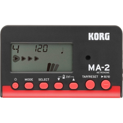 Metrónomo digital Korg MA-2 preto e vermelho com display e botões