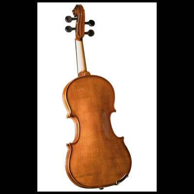 Violino clássico de madeira castanha visto de trás