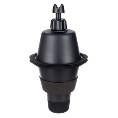 Suporte preto com anel cinzento e parte superior ajustável.