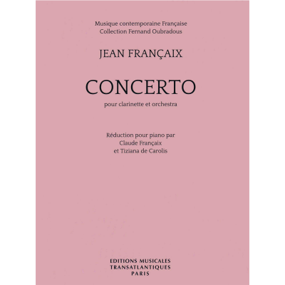Capa cor-de-rosa de partitura musical Jean Françaix Concerto para clarinete e orquestra