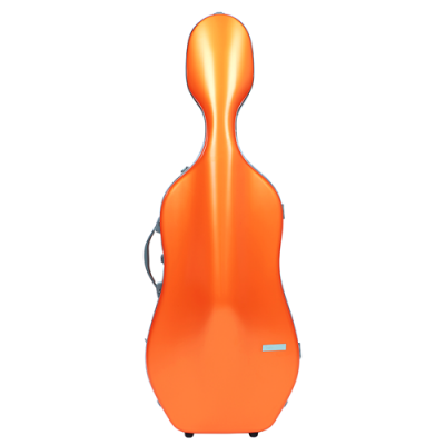 Estojo rígido laranja para violoncelo com alças pretas