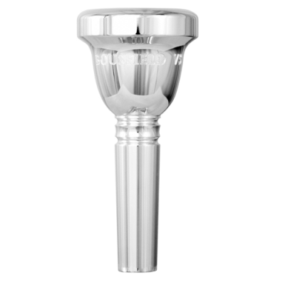 Bocal metálico cromado para instrumento musical com inscrição 'SOUND LIVE'