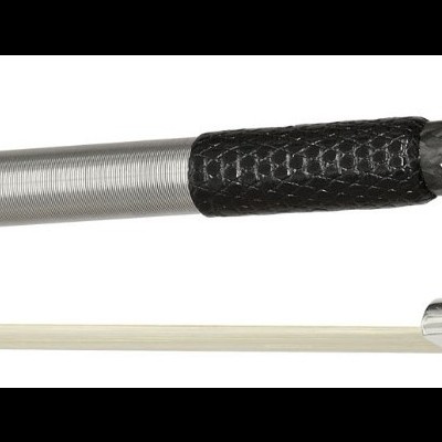 Arco para violino com madeira preta, metal prateado e crina branca