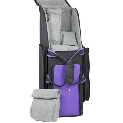 Mala para instrumentos preto, roxo e cinzento com bolsas e alças