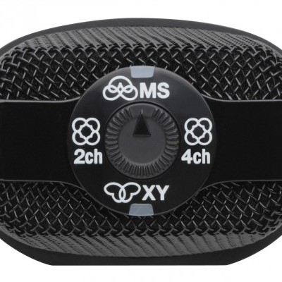 Microfone preto com botão de seleção de canais