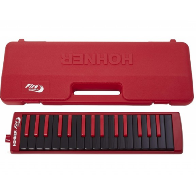 Melódica HOHNER Fire Piano vermelha e preta com estojo rígido vermelho