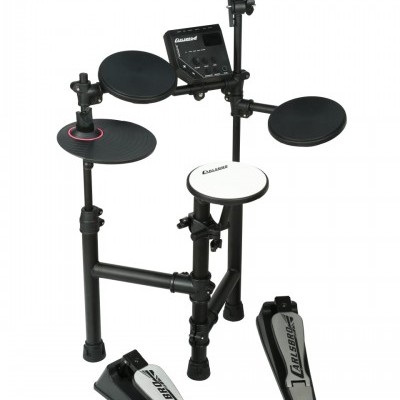 Bateria eletrónica preta com pratos, pads e pedais CALSBERG