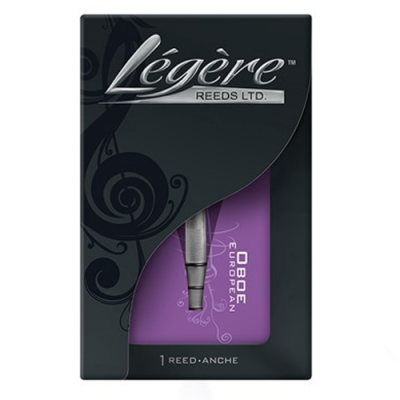 Embalagem preta de palheta para oboé Légère com palheta roxa visível