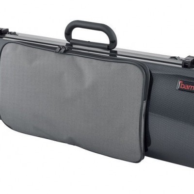 Estojo rígido cinza escuro com bolso frontal cinza claro e alça preta