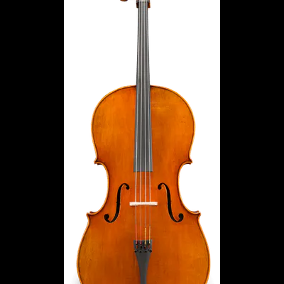 Violoncelo em madeira clara com quatro cordas