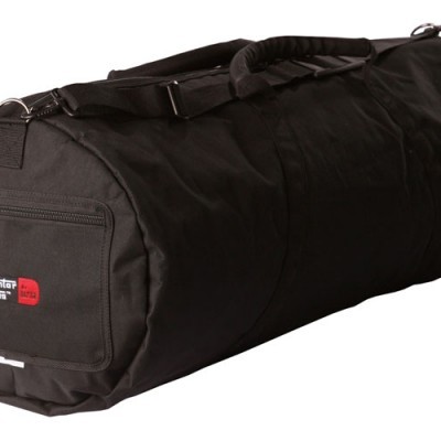 Saco de desporto preto cilíndrico com bolso zipado e alça ajustável