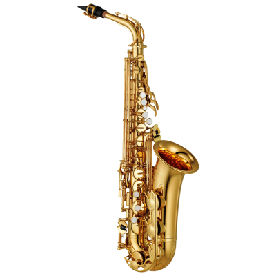 Saxofone tenor dourado com teclas brancas e bocal preto