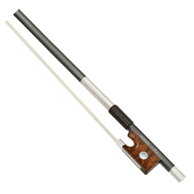 Arco de violino com madeira escura e crina branca