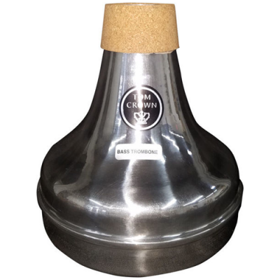 Mudo metálico prateado com base preta e rolha de cortiça para trombone de baixo