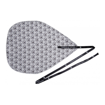 Rotulador tampográfico cinzento com padrão de logotipos e alça preta