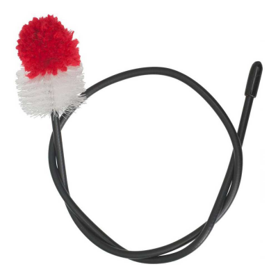 Escova com cabo flexível e cabeça de cerdas brancas com ponta vermelha