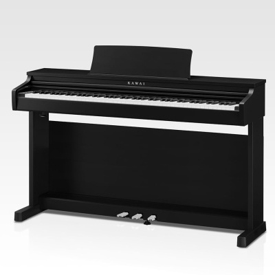 Piano digital preto KAWAI com 88 teclas e três pedais