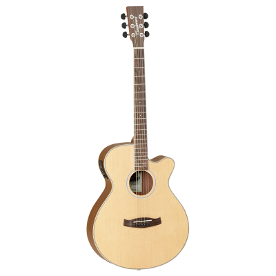 Guitarra acústica clara com cutaway e 6 cordas