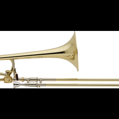 Trombone dourado metálico com deslizador prateado