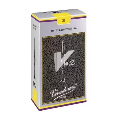 Caixa de palhetas para clarinete Vandoren K12 de cor cinza, amarelo e roxo