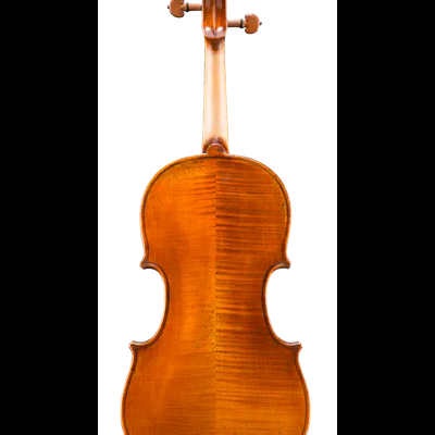 Violino de madeira com acabamento brilhante visto de trás