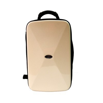 Mala de mão rígida bege com alça preta e logótipo oval