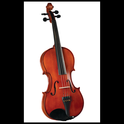 Violino de madeira castanho com cordas e detalhes pretos