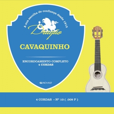 Embalagem de cordas para cavaquinho azul e amarelo com texto e logotipo