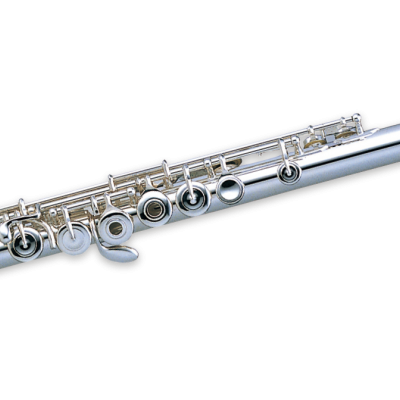Flauta transversal metálica prateada com chaves