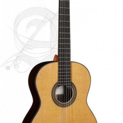 Guitarra clássica com corpo de madeira clara e escura