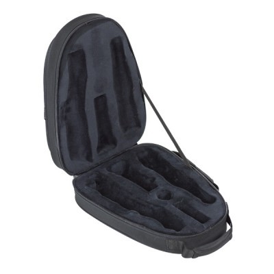 Estojo rígido preto com interior de veludo acolchoado