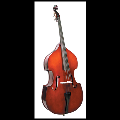 Contrabaixo acústico castanho avermelhado em fundo transparente