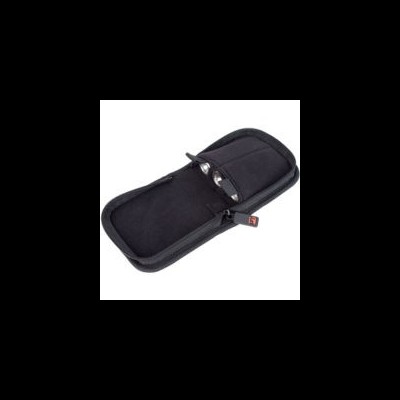 Estojo preto acolchoado com fecho e etiqueta LG