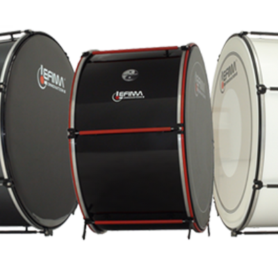 Três tambores de percussão profissionais em preto, preto com vermelho e branco