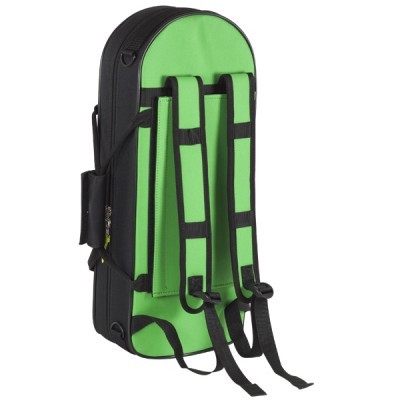 mochila verde com alças acolchoadas pretas para instrumento musical