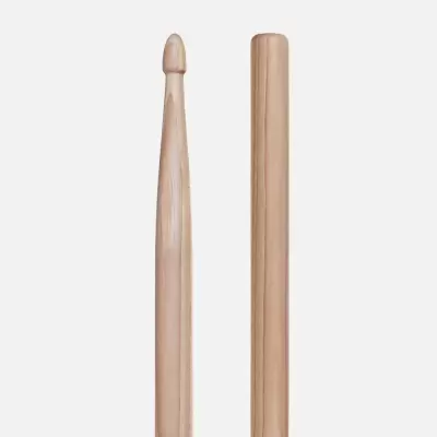 Baqueta de bateria em madeira clara com ponta arredondada