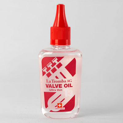 Frasco de óleo para válvula La Tromba AG com tampa vermelha e rótulo branco e vermelho