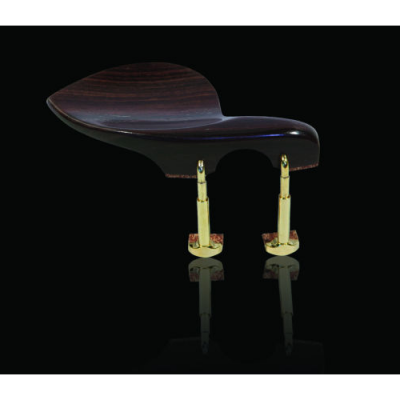 Apoio para queixeira de violino em madeira escura com pegas douradas