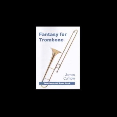 Capa de livro com trombone e texto Fantasy for Trombone