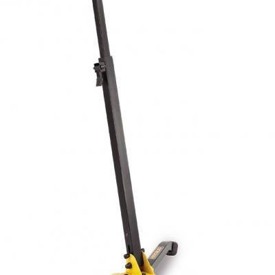 Suporte para instrumento musical em metal preto com detalhes amarelos