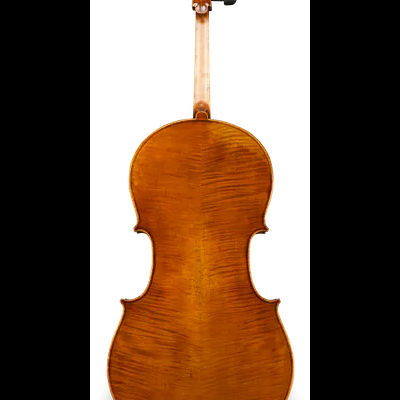 Parte traseira de violino em madeira castanha com textura visível
