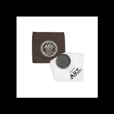 Conjunto para violino com bloco de resina preta, pano branco e embalagem castanha