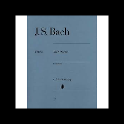 Capa de partitura azul clara com texto preto de J.S. Bach.