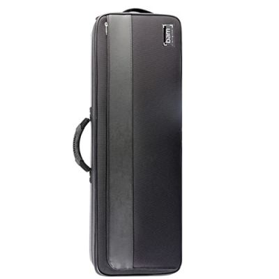 Estojo rígido preto para instrumento musical com alça lado e etiqueta bam!