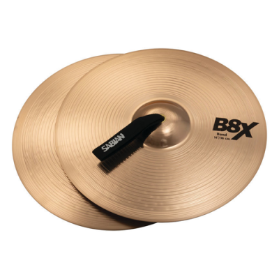 Par de pratos de bateria Sabian B8X Blast dourados com texto preto